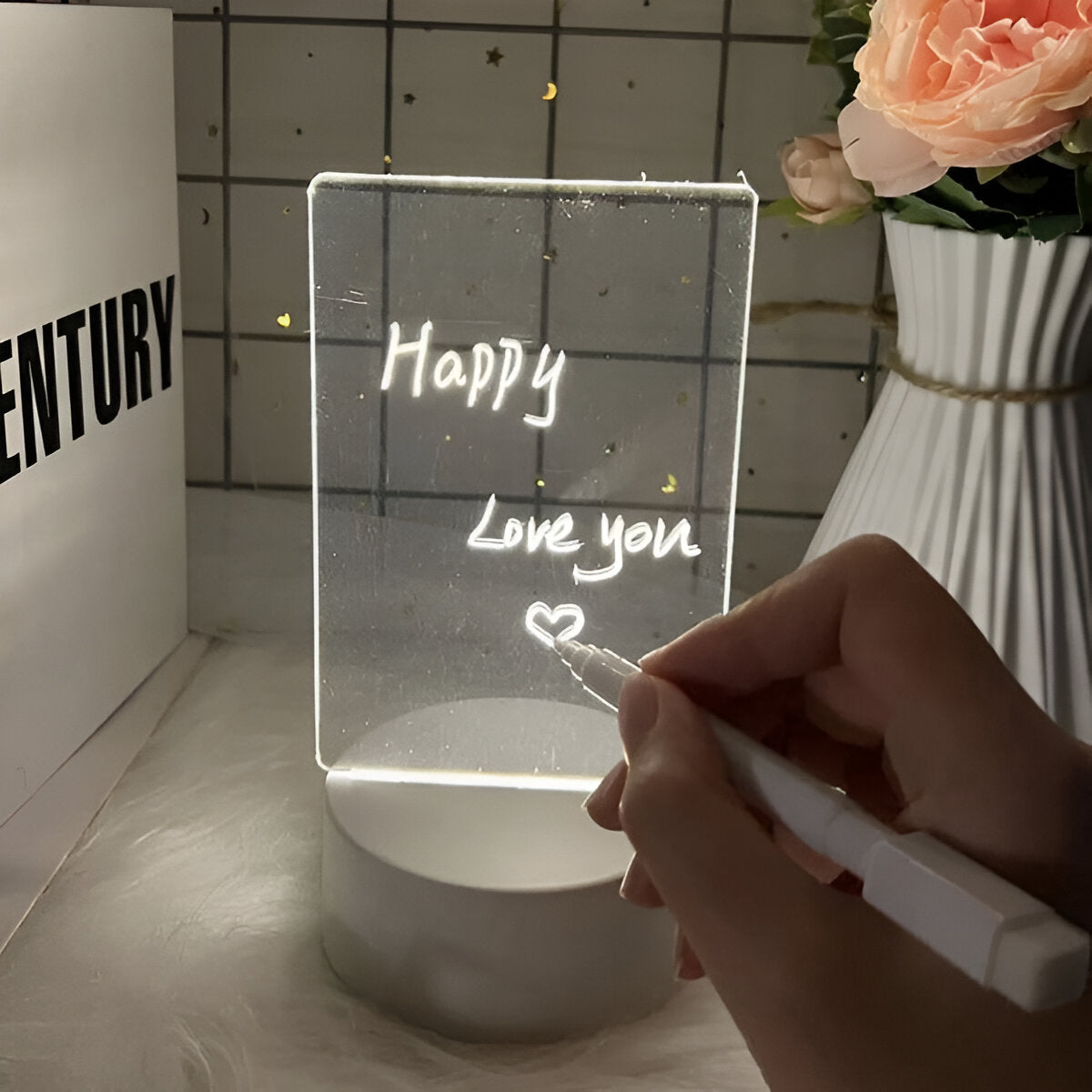 Rewritable Acrylic Message Board with Stand and Highlighter Pen